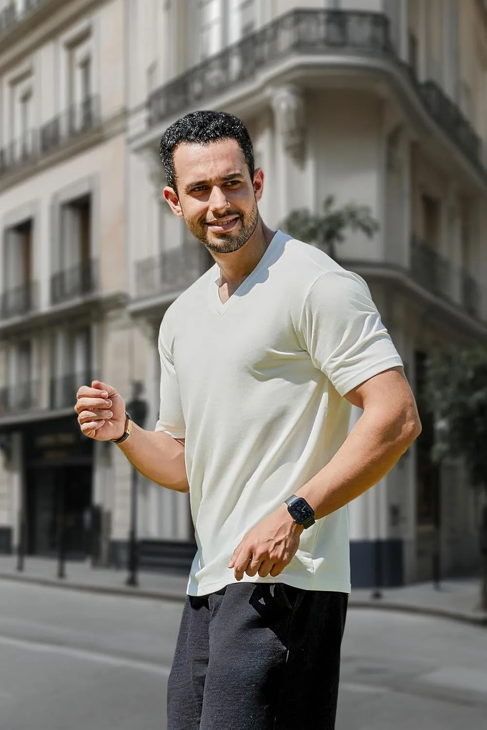 V-Neck Short Sleeve T-Shirt for Men Undershirt V Neck Slim Fit Breathable Cotton Blend Tee Shirts for Pajamas