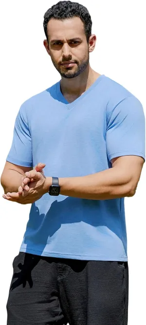 V-Neck Short Sleeve T-Shirt for Men Undershirt V Neck Slim Fit Breathable Cotton Blend Tee Shirts for Pajamas