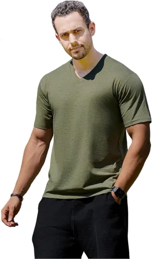 V-Neck Short Sleeve T-Shirt for Men Undershirt V Neck Slim Fit Breathable Cotton Blend Tee Shirts for Pajamas
