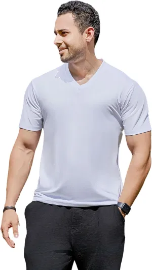 V-Neck Short Sleeve T-Shirt for Men Undershirt V Neck Slim Fit Breathable Cotton Blend Tee Shirts for Pajamas
