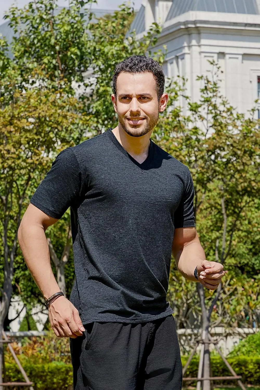 V-Neck Short Sleeve T-Shirt for Men Undershirt V Neck Slim Fit Breathable Cotton Blend Tee Shirts for Pajamas
