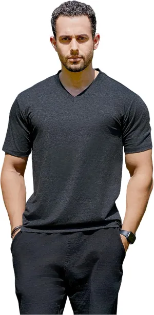 V-Neck Short Sleeve T-Shirt for Men Undershirt V Neck Slim Fit Breathable Cotton Blend Tee Shirts for Pajamas