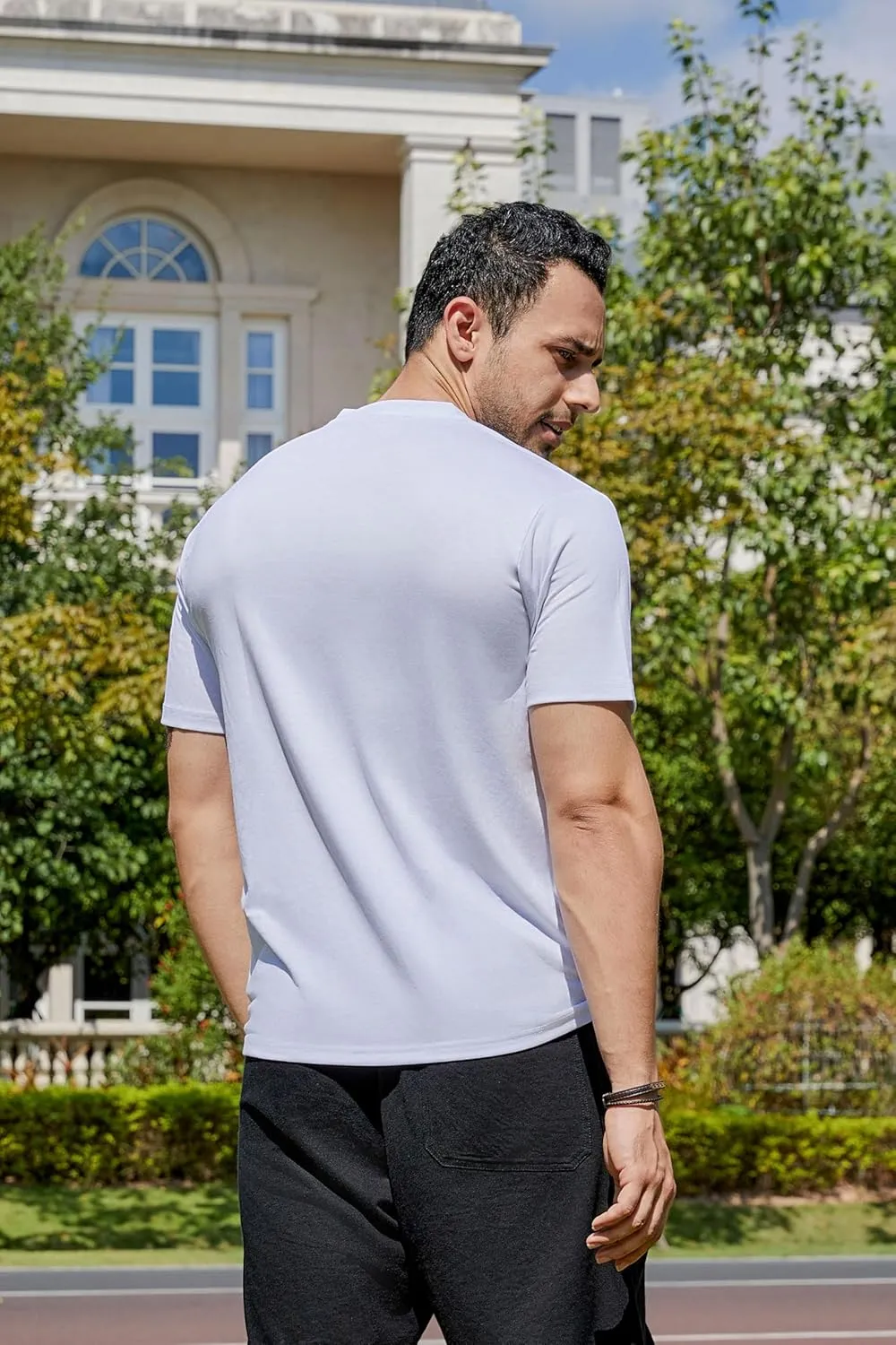 V-Neck Short Sleeve T-Shirt for Men Undershirt V Neck Slim Fit Breathable Cotton Blend Tee Shirts for Pajamas
