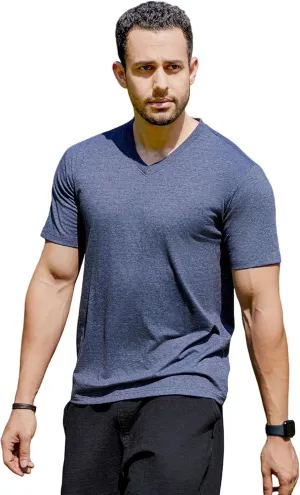 V-Neck Short Sleeve T-Shirt for Men Undershirt V Neck Slim Fit Breathable Cotton Blend Tee Shirts for Pajamas