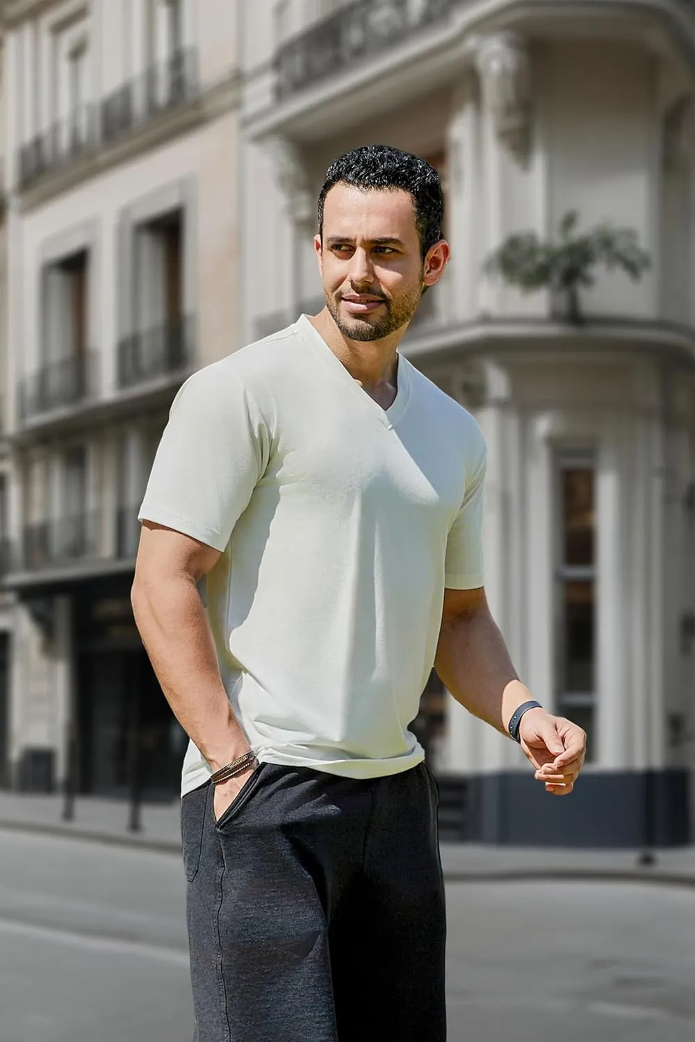 V-Neck Short Sleeve T-Shirt for Men Undershirt V Neck Slim Fit Breathable Cotton Blend Tee Shirts for Pajamas