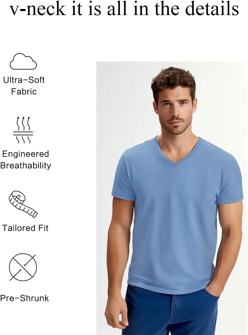 V-Neck Short Sleeve T-Shirt for Men Undershirt V Neck Slim Fit Breathable Cotton Blend Tee Shirts for Pajamas