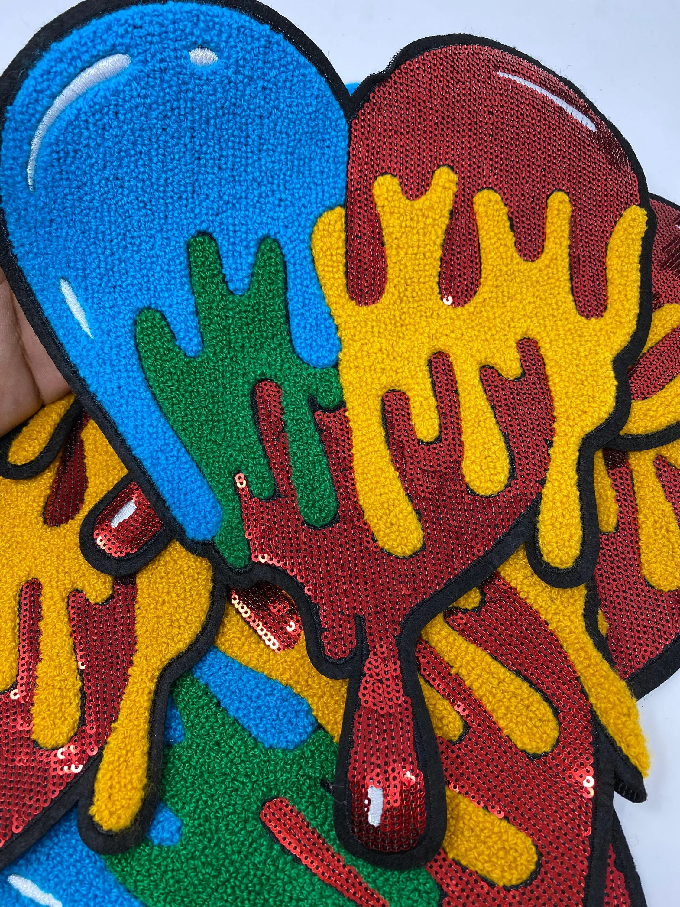 Vibrant 1-pc Chenille Patch "Colorful Dripping Heart " Patch (sew-on) Size 9X11", Exclusive Chenille Patch, Denim Jacket, Shirts, & Hoodies