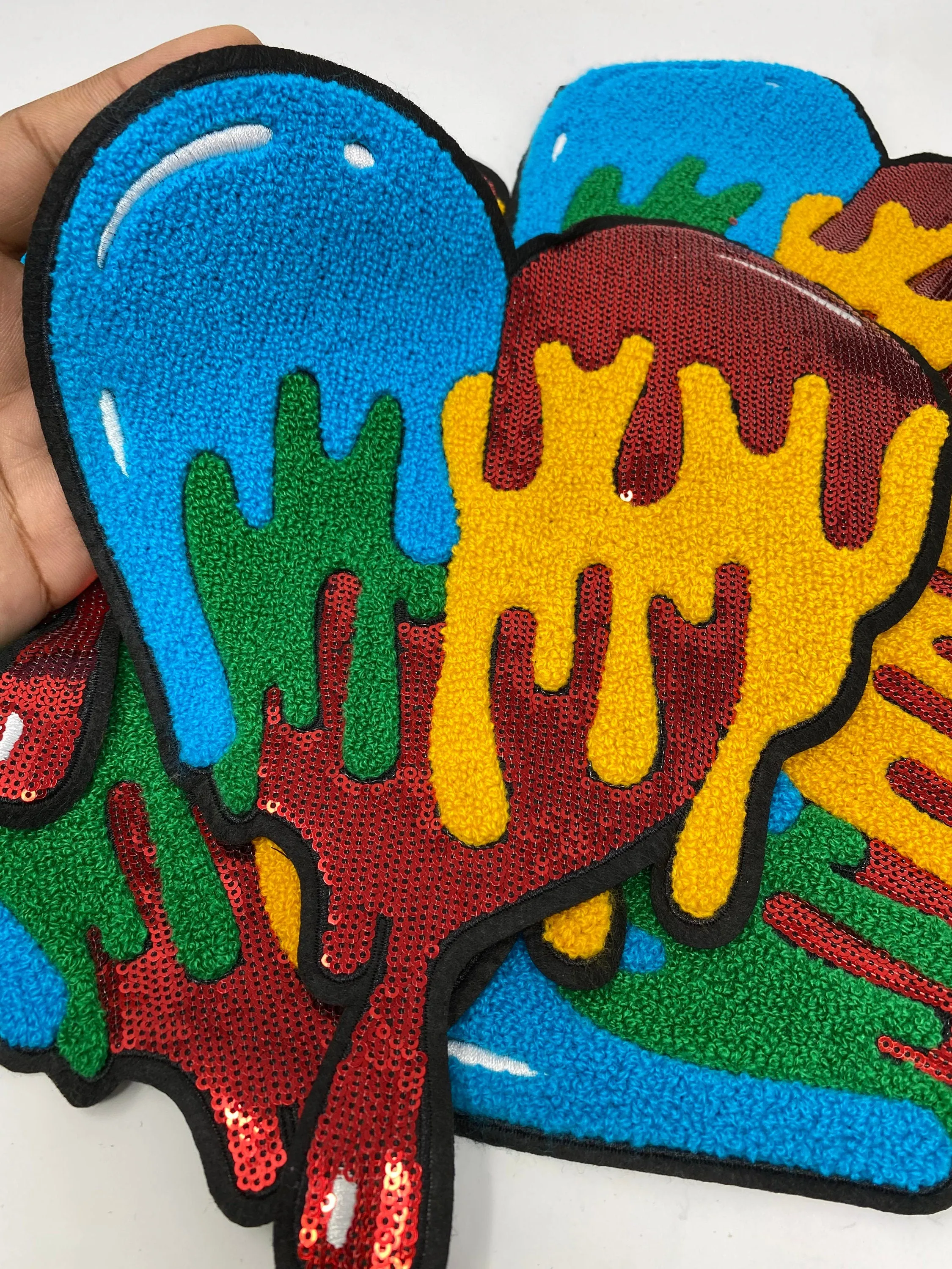Vibrant 1-pc Chenille Patch "Colorful Dripping Heart " Patch (sew-on) Size 9X11", Exclusive Chenille Patch, Denim Jacket, Shirts, & Hoodies