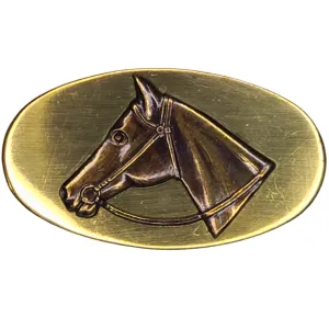 Vintage 1950s Antique Brass Horse Belt Buckle Pin