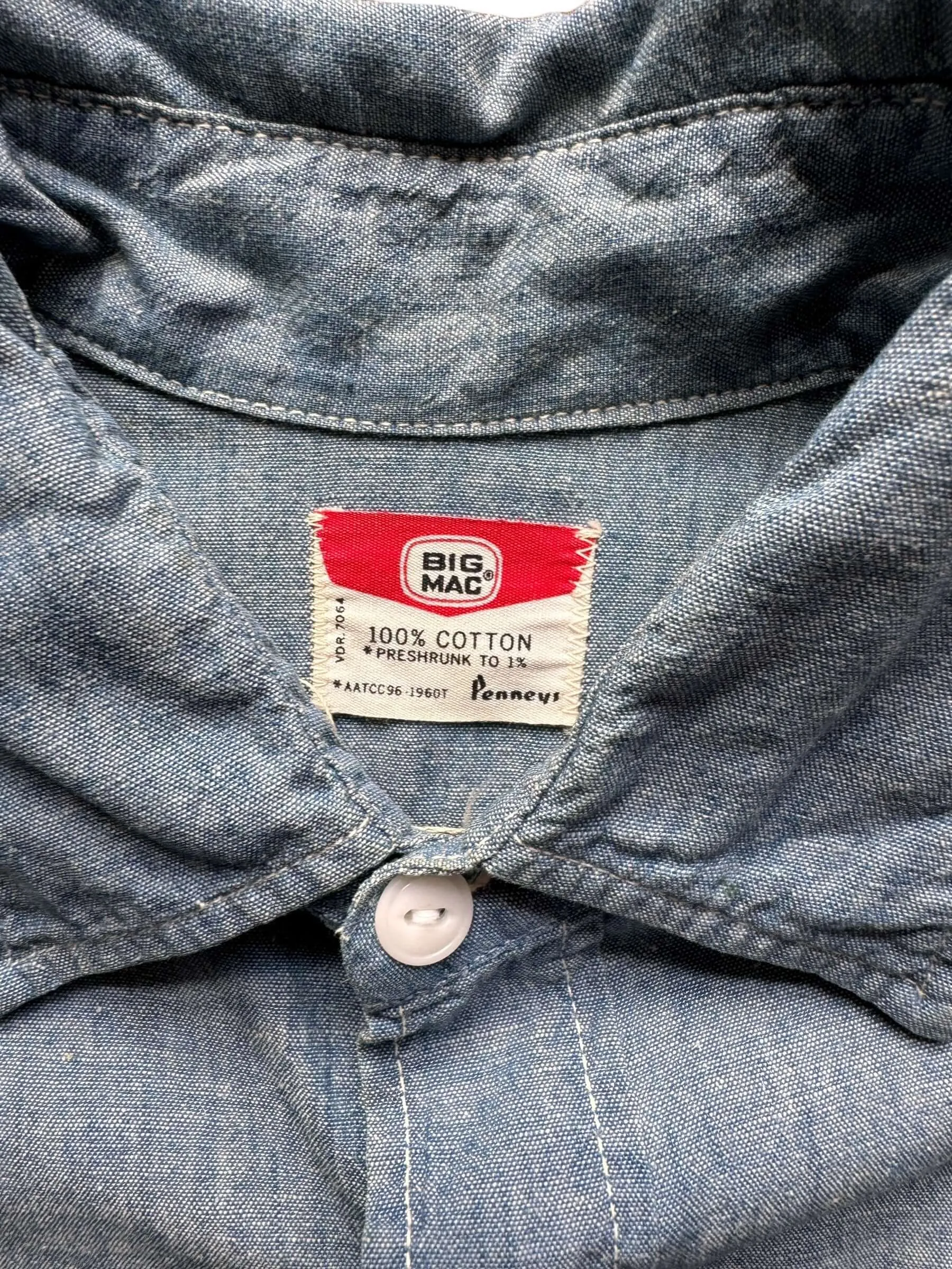 Vintage 60s Era Penneys Big Mac Chambray Shirt SZ L