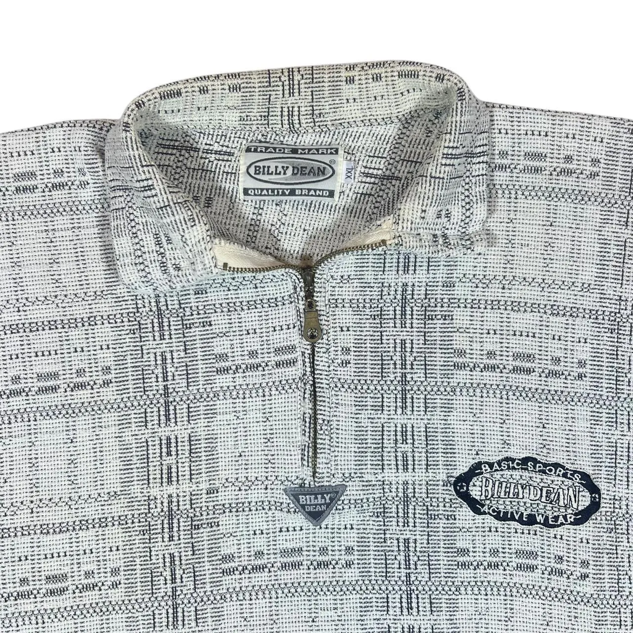 Vintage 90's BILLY DEAN Check Patterned 1/4 Zip Long Sleeve Flannel Polo Shirt