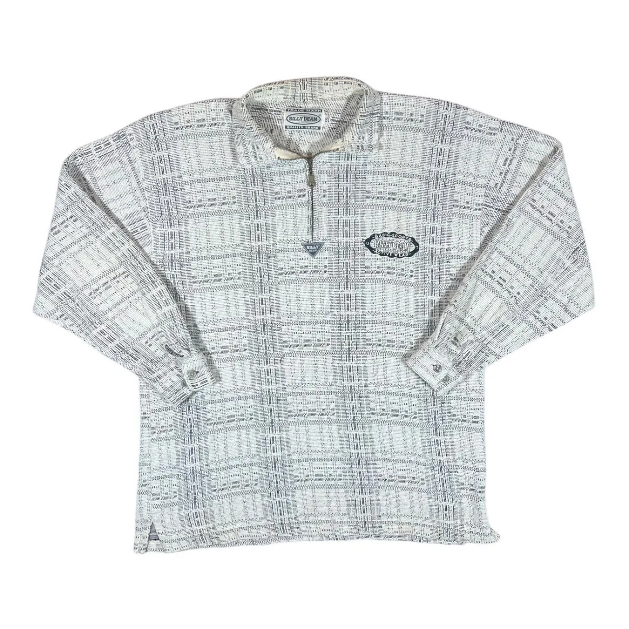Vintage 90's BILLY DEAN Check Patterned 1/4 Zip Long Sleeve Flannel Polo Shirt