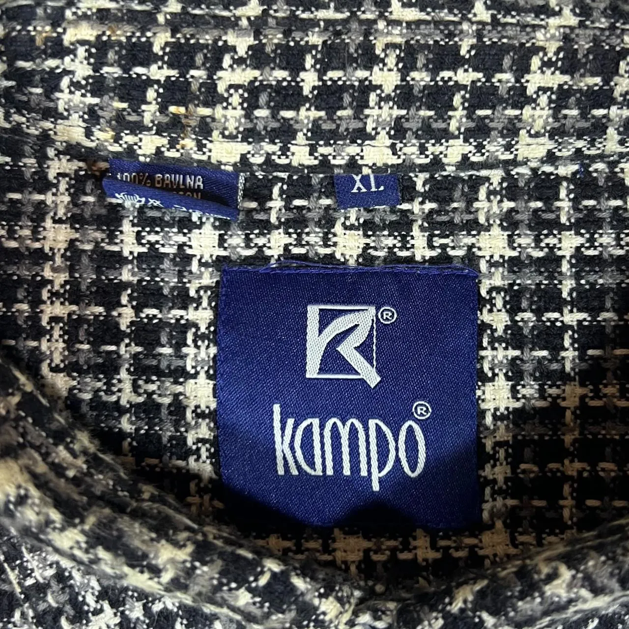 Vintage 90's KAMPO Black Grey Cream Check Long Sleeve Flannel Shirt