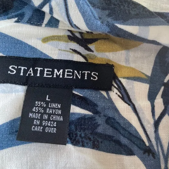 Vintage 90s Statements Beige & Gray, floral Pattern Hawaiian Tropical Shirt in L|L33W23|SKU5331