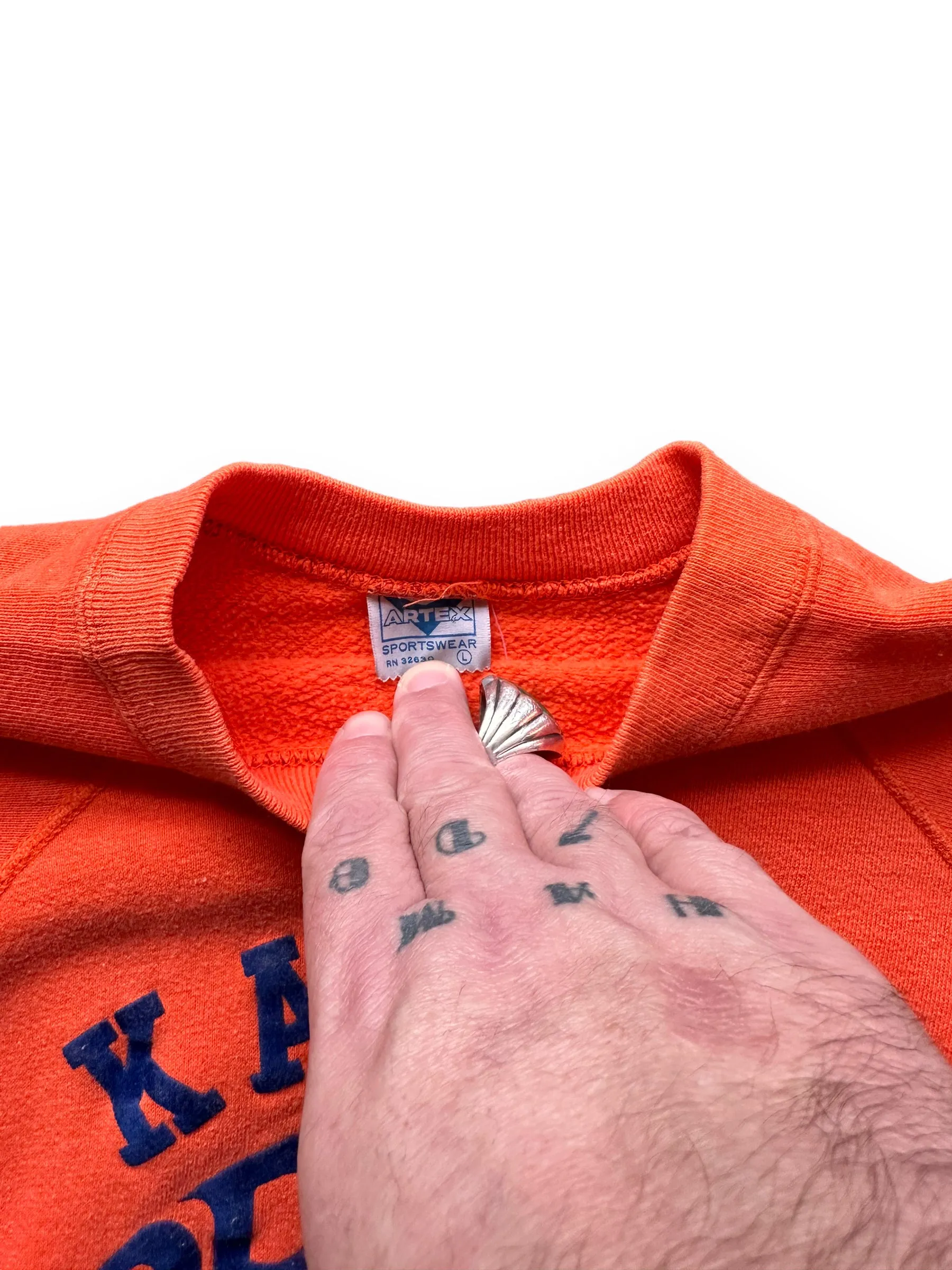 Vintage Artex Kansas University 1969 Orange Bowl Short Sleeve Crewneck Sweatshirt SZ L | Barn Owl Vintage Clothing | Seattle Vintage Sweatshirts