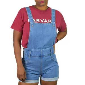 Vintage Blossom Jeans Bib Overalls Blue Denim Shorts 80s Apron Suspenders Cuffed Size XS