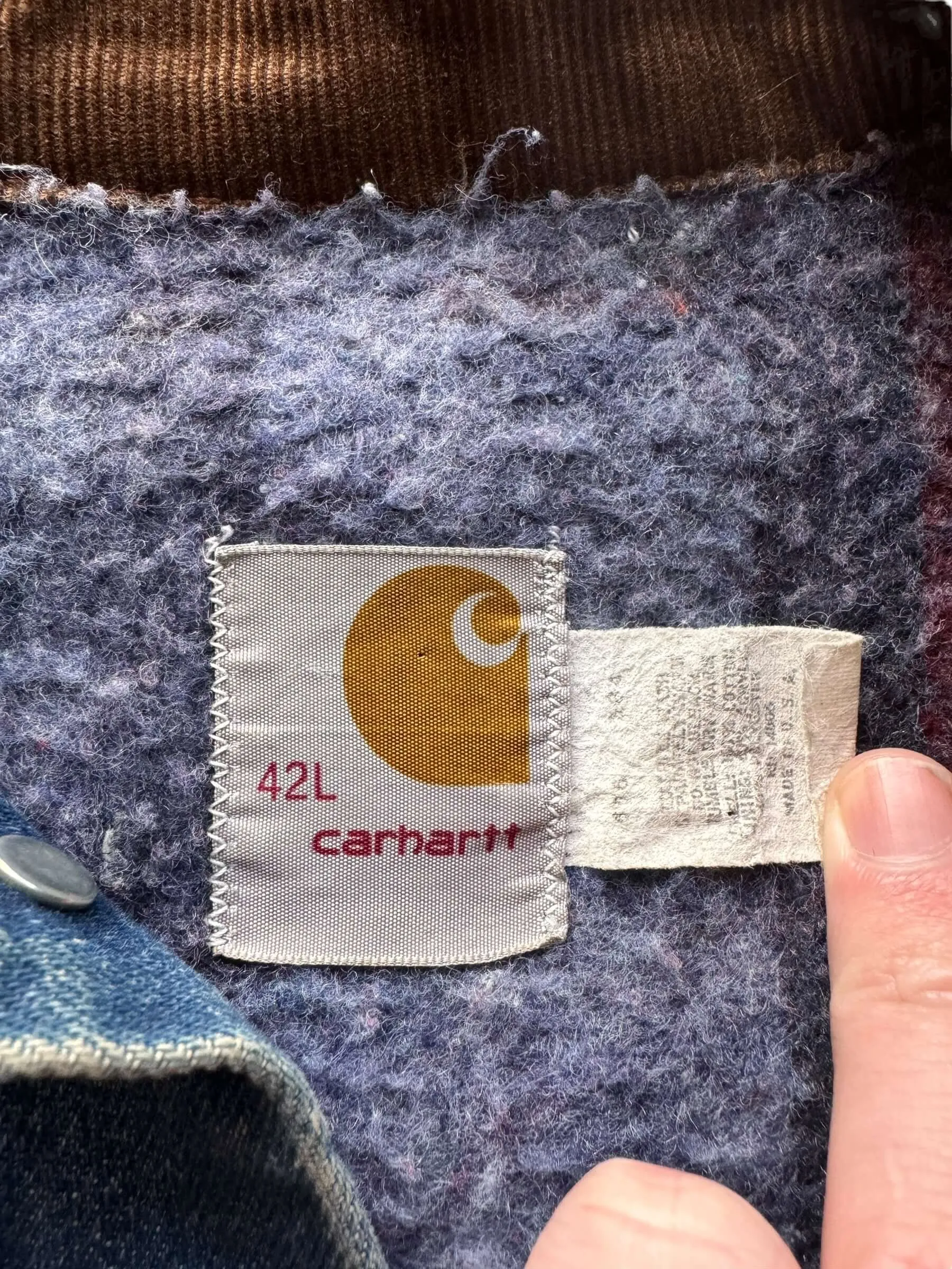Vintage Carhartt Denim Blanket Lined Trucker Jacket SZ 42L