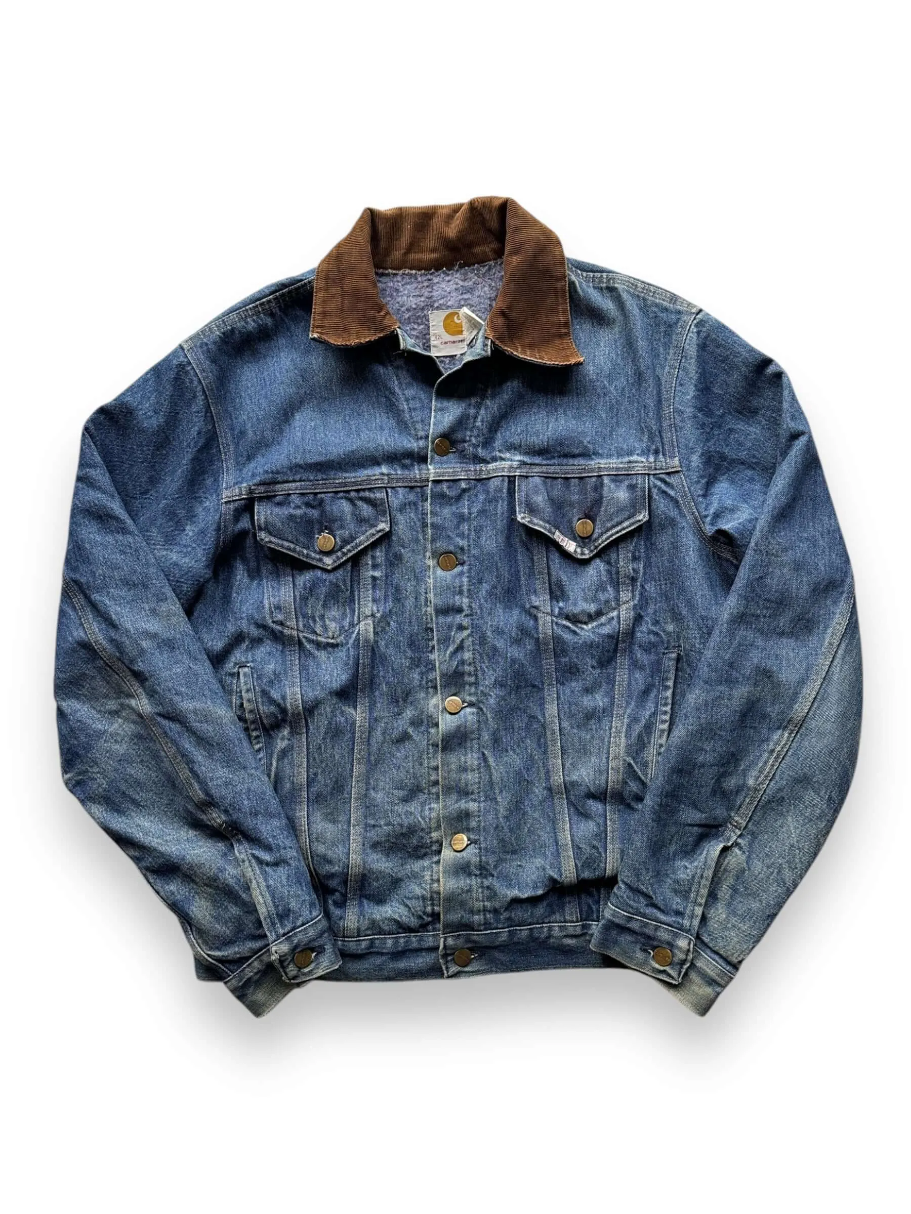 Vintage Carhartt Denim Blanket Lined Trucker Jacket SZ 42L