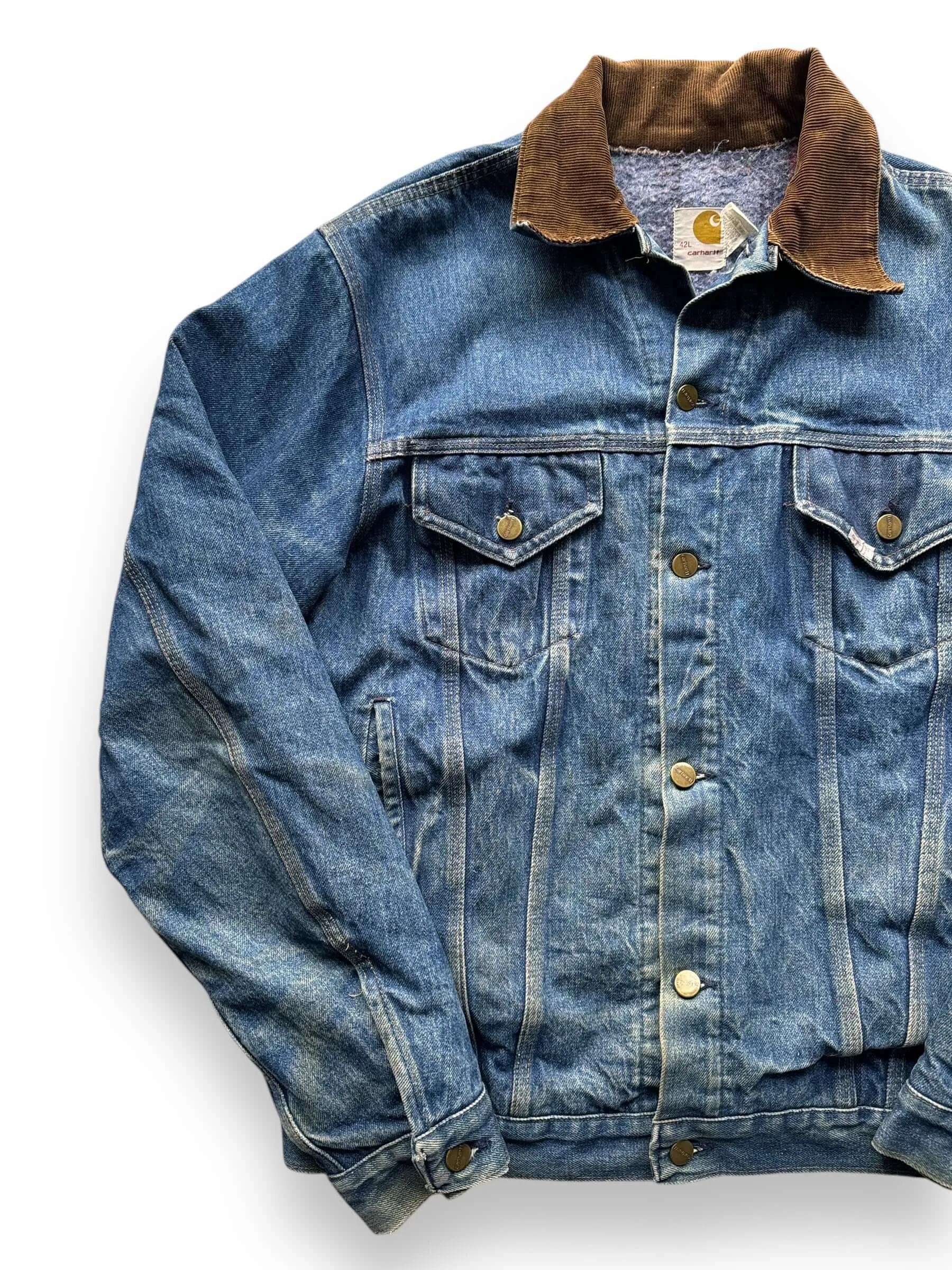 Vintage Carhartt Denim Blanket Lined Trucker Jacket SZ 42L