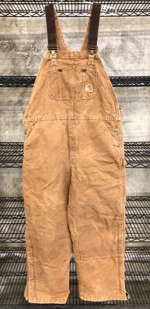 Vintage Carhartt R27 BRN Men's Quilt-Lined Brown Canvas Bib Overalls - Sz 40x30