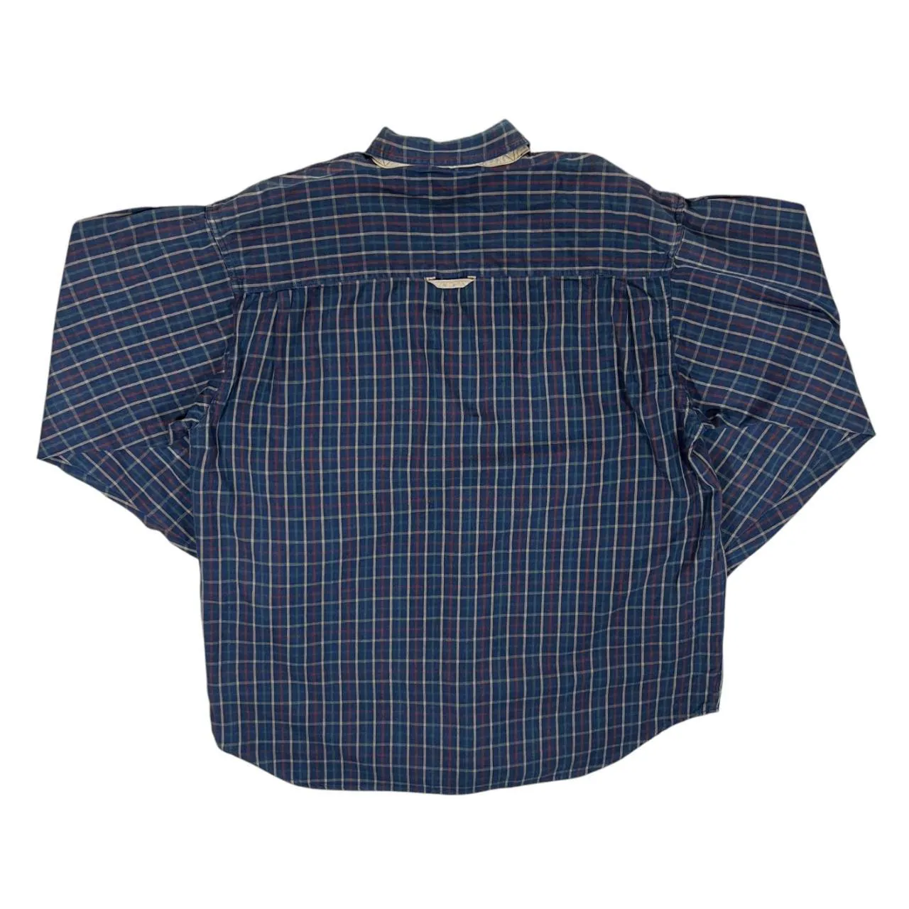Vintage COLUMBIA Plaid Check Leather Shoulder Panel Long Sleeve Button-Up Flannel Shirt