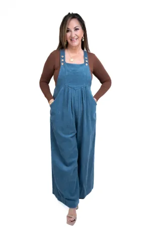 Vintage Denim Corduroy Wide Leg Overalls
