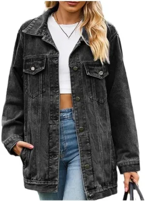 Vintage Denim Jacket For Women Loose Lapel Single-Breasted Denim Coat Fashion Casual Outerwear