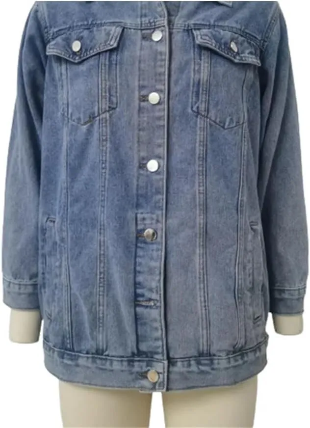 Vintage Denim Jacket For Women Loose Lapel Single-Breasted Denim Coat Fashion Casual Outerwear