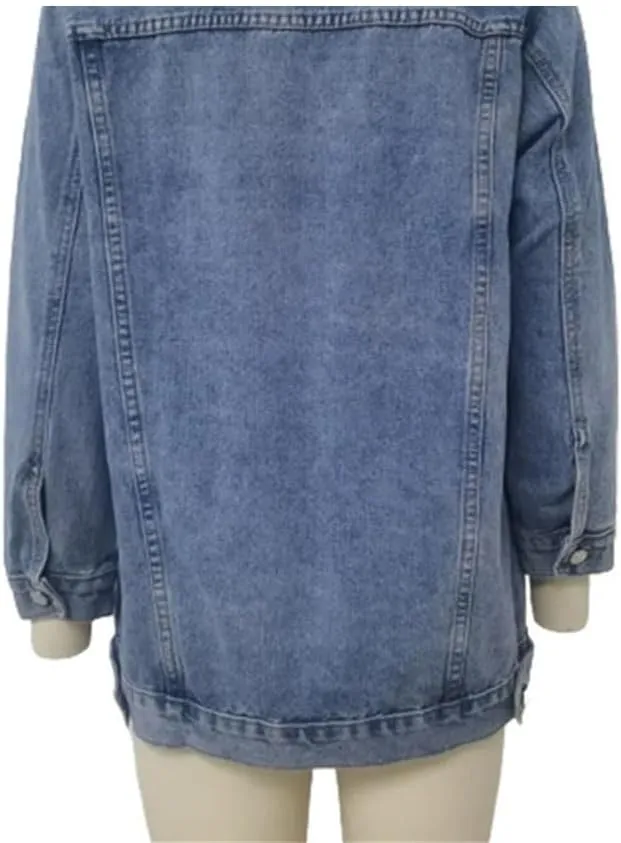 Vintage Denim Jacket For Women Loose Lapel Single-Breasted Denim Coat Fashion Casual Outerwear
