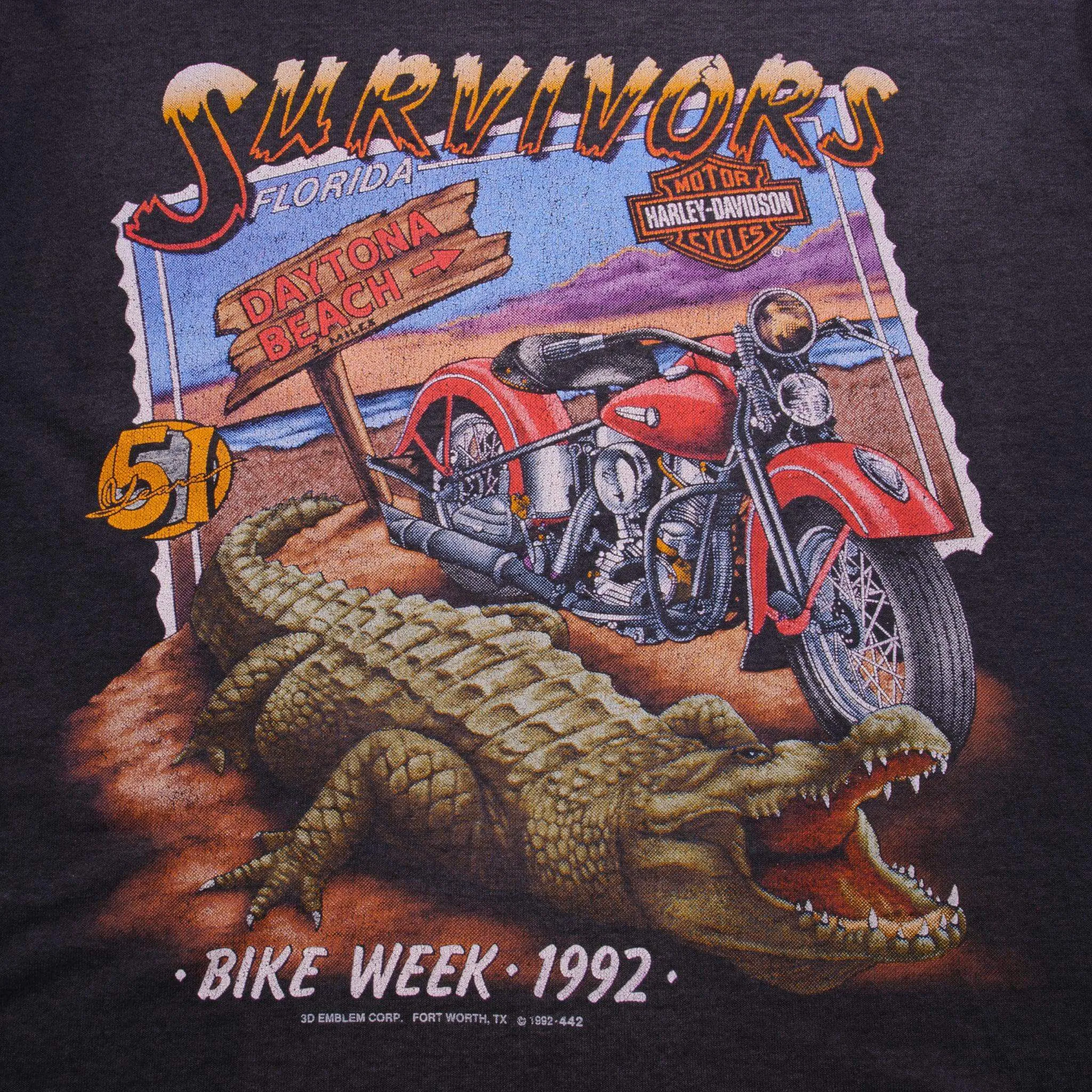 VINTAGE HARLEY DAVIDSON 3D EMBLEM BIKE WEEK 1992 TEE SHIRT LARGE MADE IN USA