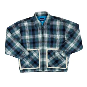 Vintage HOOCH Blue Black White Plaid Check Zip Flannel Bomber Jacket
