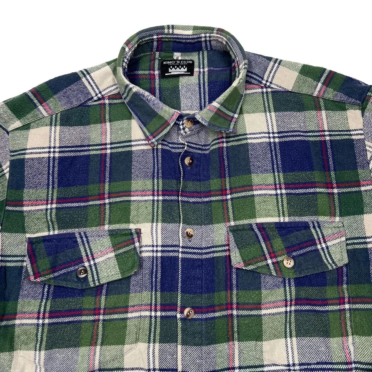 Vintage KING’S CLUB Classic Tartan Plaid Lumberjack Check Long Sleeve Flannel Shirt