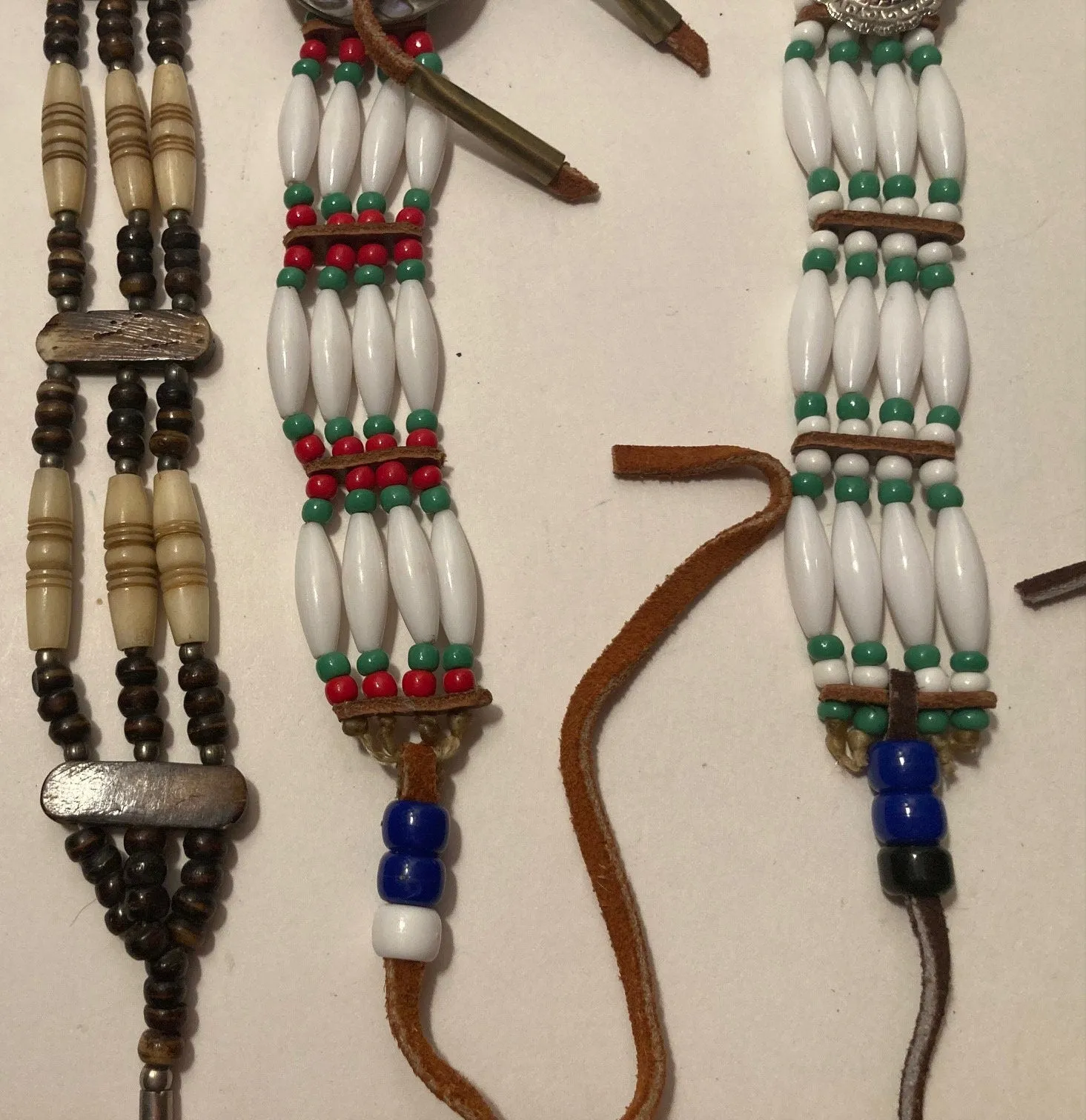 Vintage Lot of 3 Nice Western Necklaces, Chokers, Beads, Leather, Native, Nice Designs, Made in USA, Quality, Heavy Duty, Country