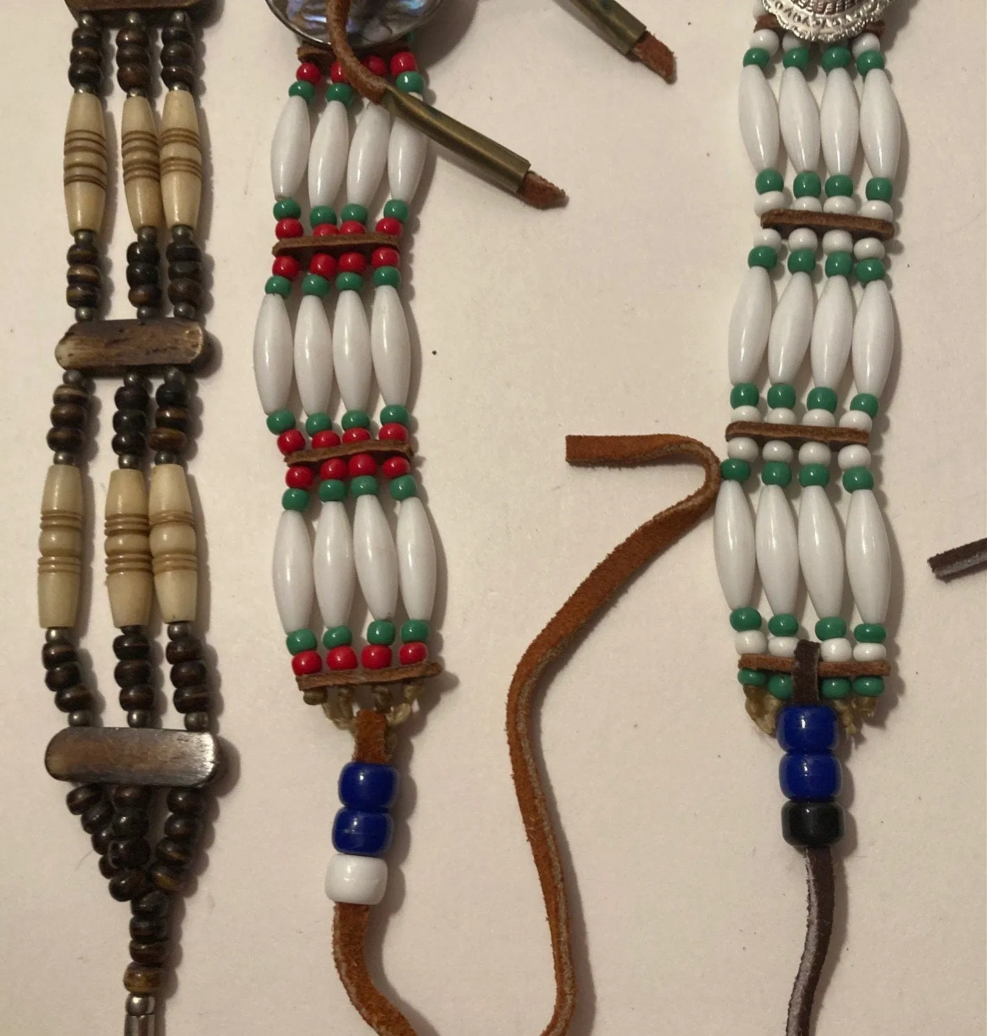 Vintage Lot of 3 Nice Western Necklaces, Chokers, Beads, Leather, Native, Nice Designs, Made in USA, Quality, Heavy Duty, Country