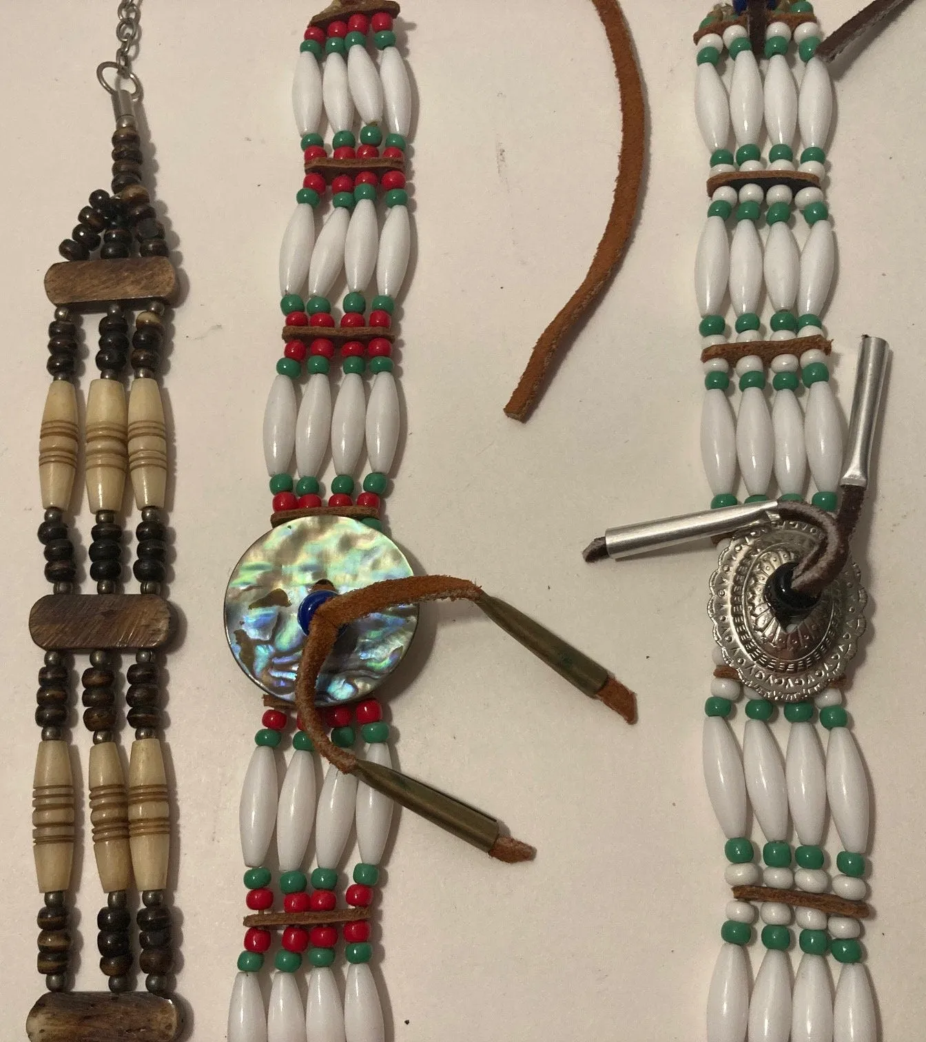 Vintage Lot of 3 Nice Western Necklaces, Chokers, Beads, Leather, Native, Nice Designs, Made in USA, Quality, Heavy Duty, Country