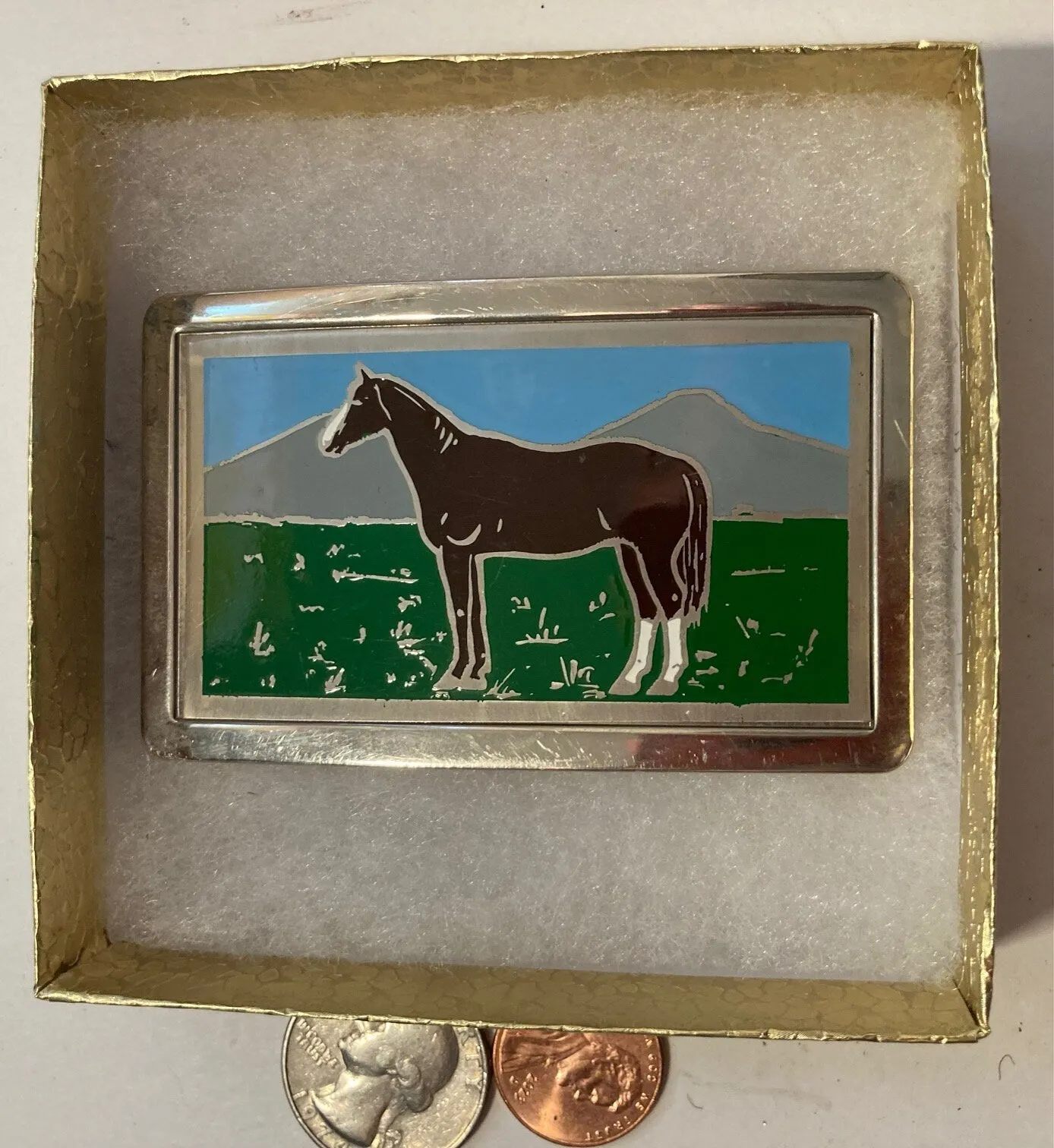 Vintage Metal Belt Buckle, Nice Enamel, Horse Design, Nice Western Design, 3 1/4" x 2", Quality, Heavy Duty, Made in USA, Country & Western