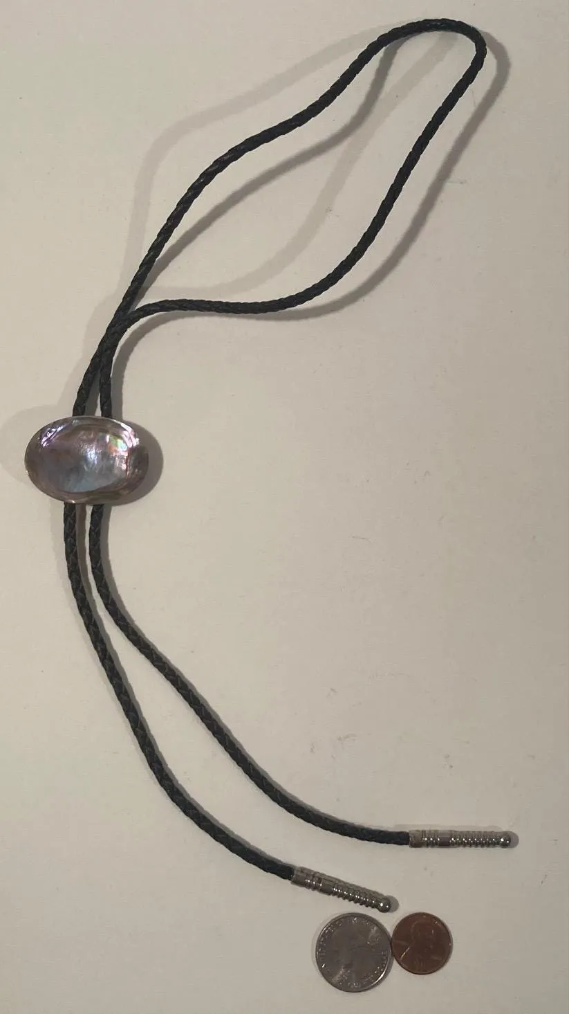 Vintage Metal Bolo Tie, Nice Abalone Design, Purple, Pink, Nice Western Design, 1 3/4" x 1 1/4", Quality, Heavy Duty