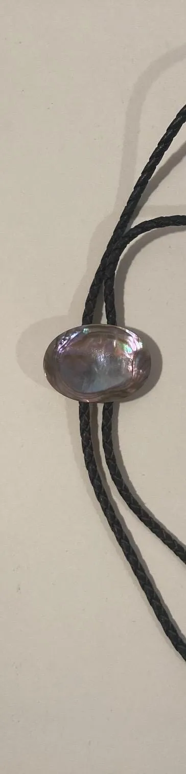 Vintage Metal Bolo Tie, Nice Abalone Design, Purple, Pink, Nice Western Design, 1 3/4" x 1 1/4", Quality, Heavy Duty