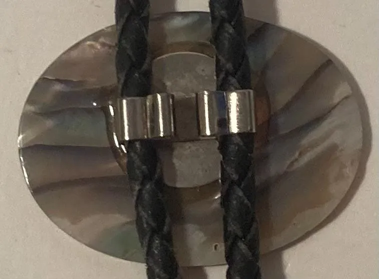 Vintage Metal Bolo Tie, Nice Abalone Design, Purple, Pink, Nice Western Design, 1 3/4" x 1 1/4", Quality, Heavy Duty