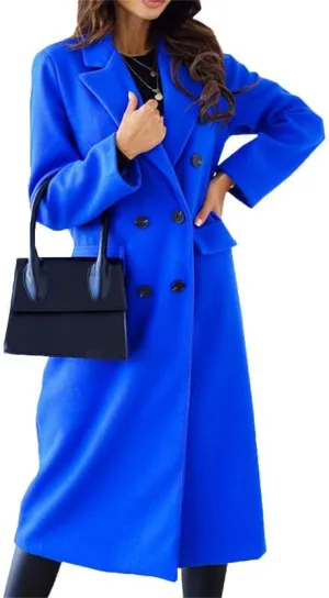 VIVICOLOR Womens Wool Overcoat Elegant Notch Lapel Wool Long Coat Double Breasted Wool Blend Topcoat