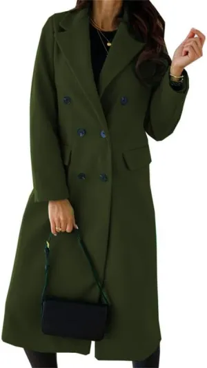 VIVICOLOR Womens Wool Overcoat Elegant Notch Lapel Wool Long Coat Double Breasted Wool Blend Topcoat