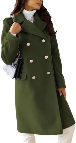 VIVICOLOR Womens Wool Topcoat Notched Double Breasted Wool Overcoat Elegant Lapel Collar Wool Blend Coat