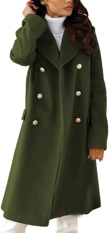 VIVICOLOR Womens Wool Topcoat Notched Double Breasted Wool Overcoat Elegant Lapel Collar Wool Blend Coat