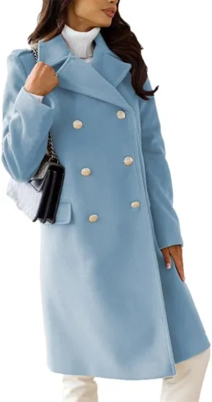 VIVICOLOR Womens Wool Topcoat Notched Double Breasted Wool Overcoat Elegant Lapel Collar Wool Blend Coat