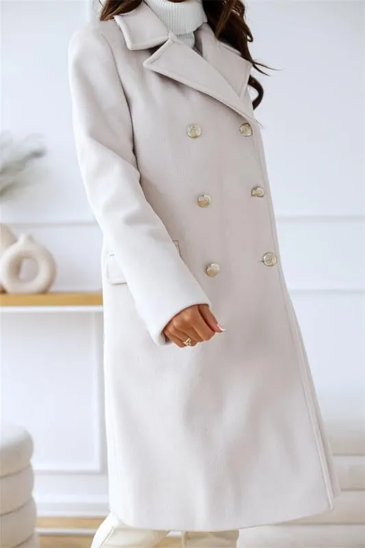 VIVICOLOR Womens Wool Topcoat Notched Double Breasted Wool Overcoat Elegant Lapel Collar Wool Blend Coat