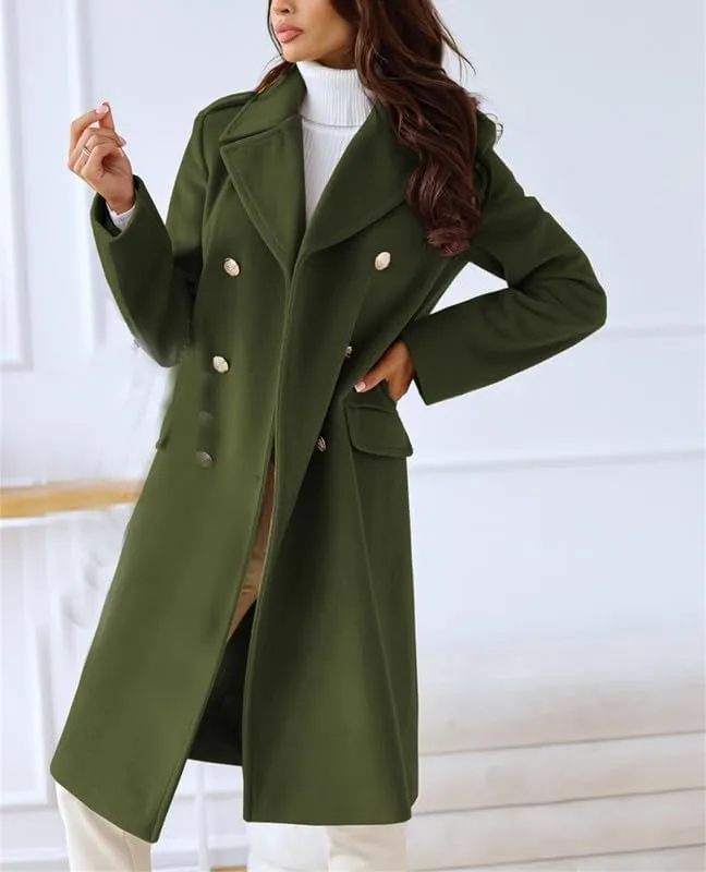 VIVICOLOR Womens Wool Topcoat Notched Double Breasted Wool Overcoat Elegant Lapel Collar Wool Blend Coat