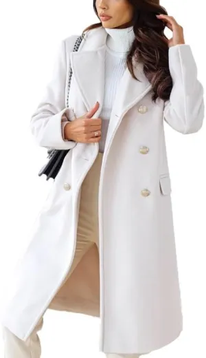 VIVICOLOR Womens Wool Topcoat Notched Double Breasted Wool Overcoat Elegant Lapel Collar Wool Blend Coat