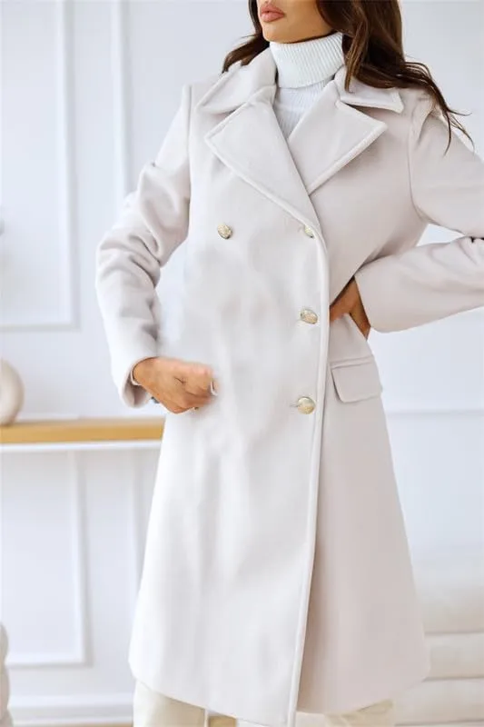 VIVICOLOR Womens Wool Topcoat Notched Double Breasted Wool Overcoat Elegant Lapel Collar Wool Blend Coat