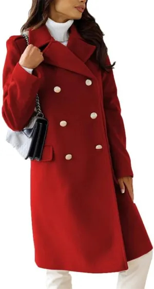 VIVICOLOR Womens Wool Topcoat Notched Double Breasted Wool Overcoat Elegant Lapel Collar Wool Blend Coat
