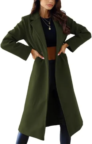 VIVICOLOR Womens Wool Topcoat Notched Wool Blend Overcoat Lapel Collar Business Wool Long Trench Coat